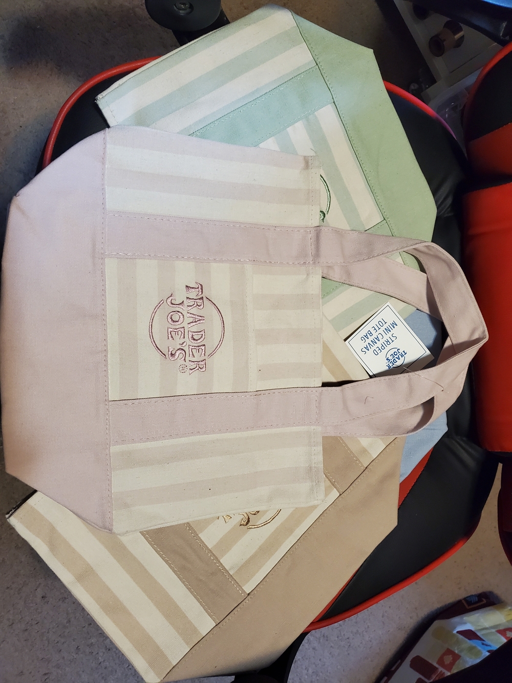 Trader Joe's Pink Canvas Stripe Tote Bag
